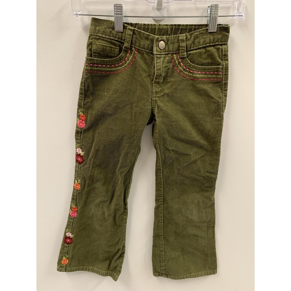 Gymboree Floral Embroidered Y2K Corduroy Green Pants Size 7 Youth‎